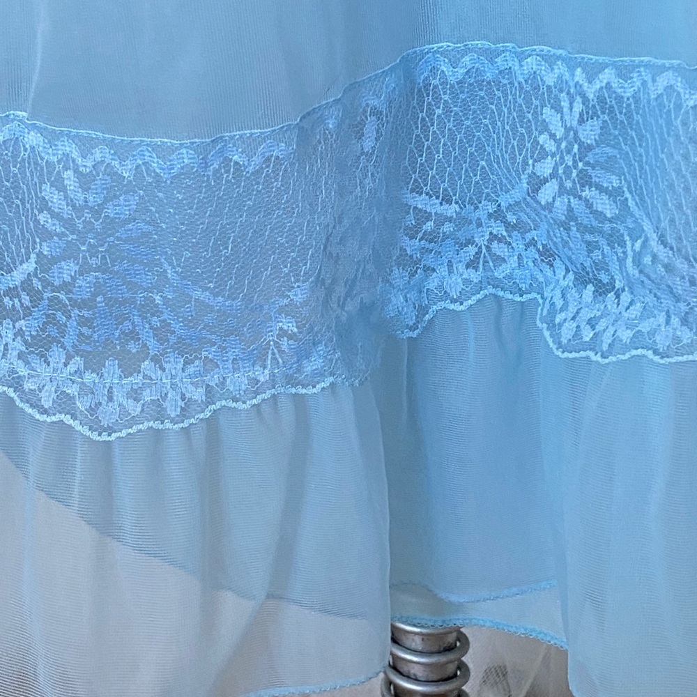 Vintage 60’s Nylon Light Blue Chiffon Maxi Nightgown Ruffle Lace Size S - Picture 7 of 11